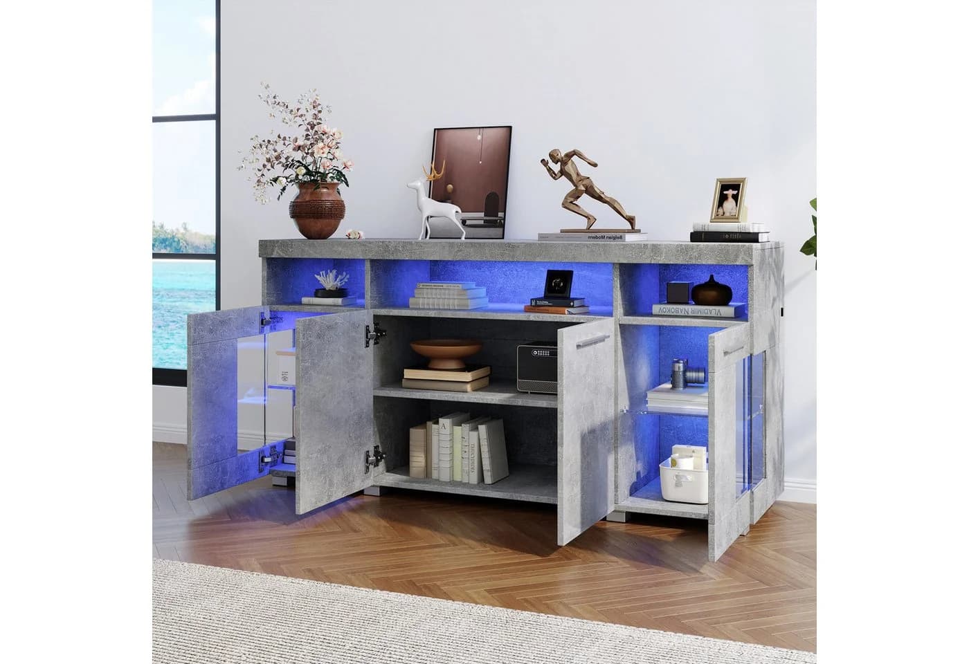 HAUSS SPOLE Sideboard Hochglanz mit LED-Licht Grau - Bild 3