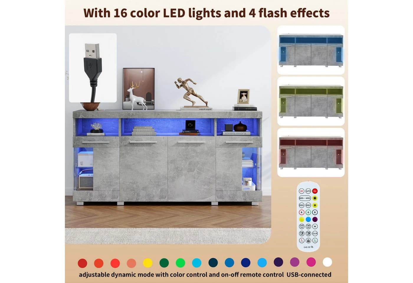 HAUSS SPOLE Sideboard Hochglanz mit LED-Licht Grau - Bild 5