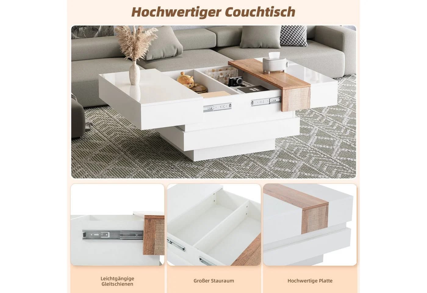 HAUSS SPOLE Couchtisch Hochglanz Weiß Ausziehbar - Bild 5