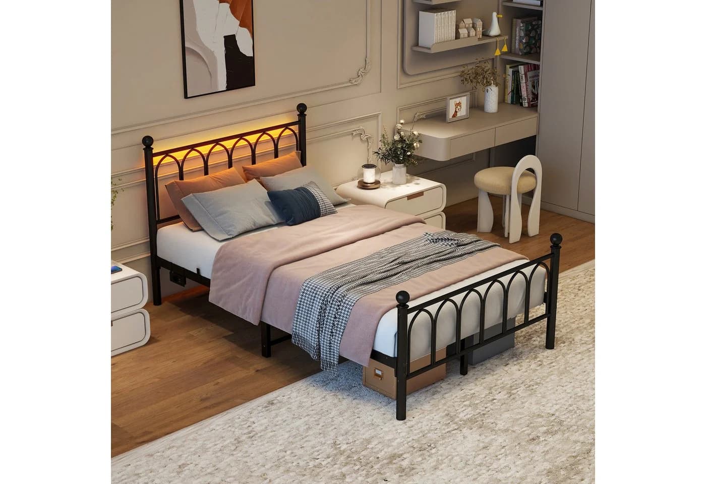 HAUSS SPOLE Metallbett 120x200 Schwarz/Weiß mit USB & LED - Bild 2
