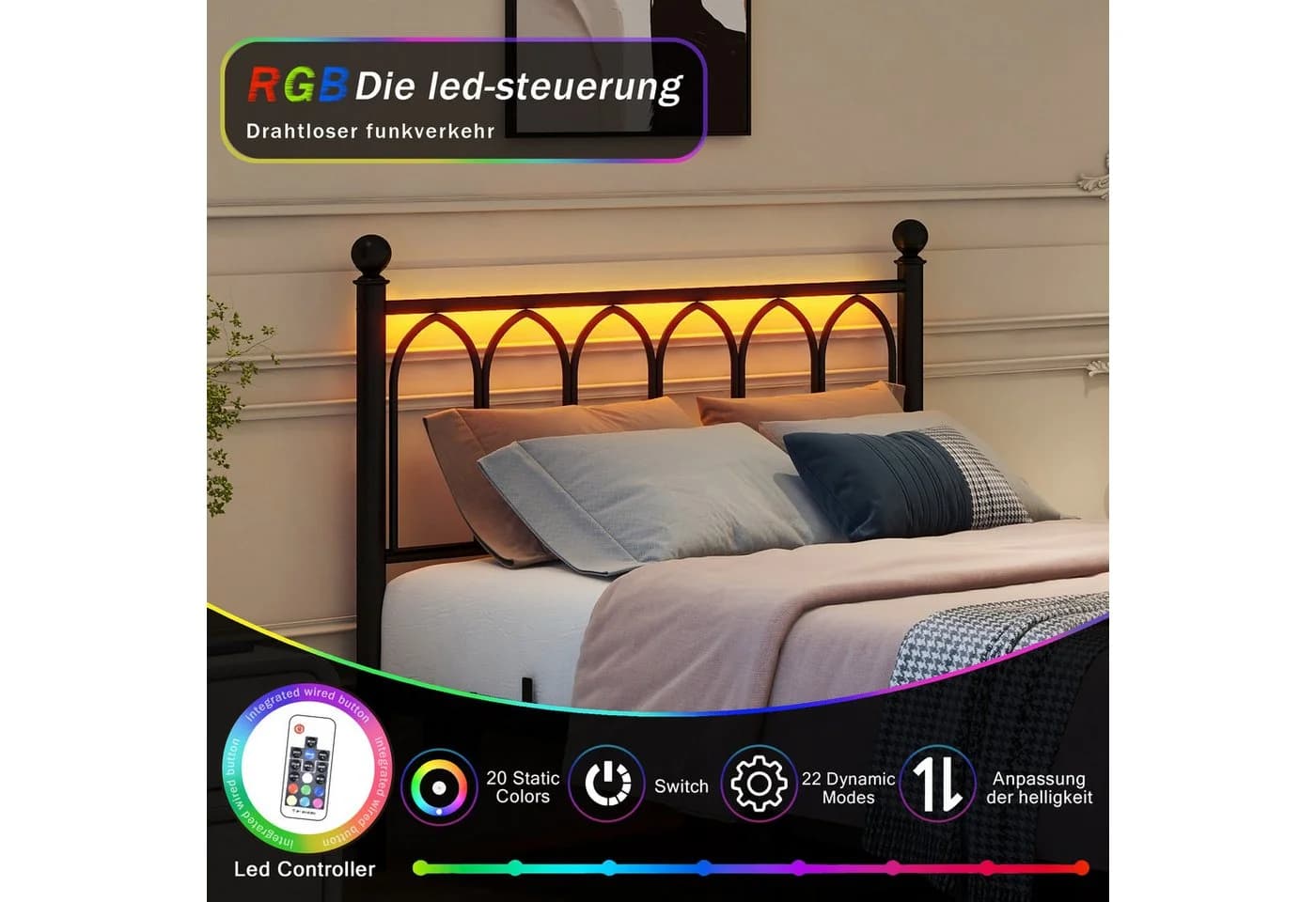 HAUSS SPOLE Metallbett 120x200 Schwarz/Weiß mit USB & LED - Bild 4