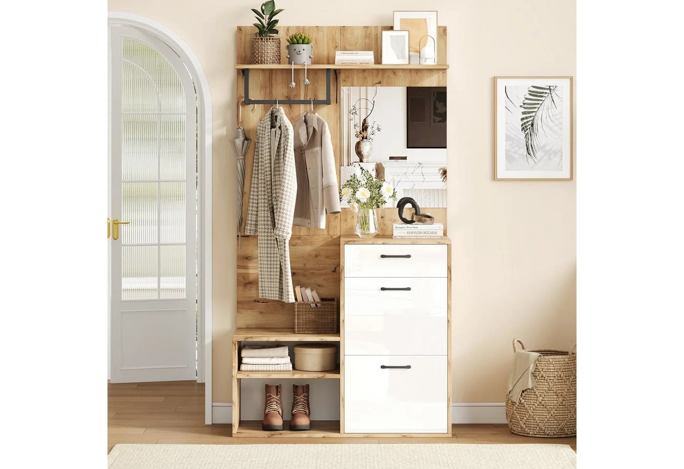 HAUSS SPOLE Garderoben-Set mit Spiegel, Schuhbank, Schuhschrank, 1 Schublade und 2 Schränken - Bild 5