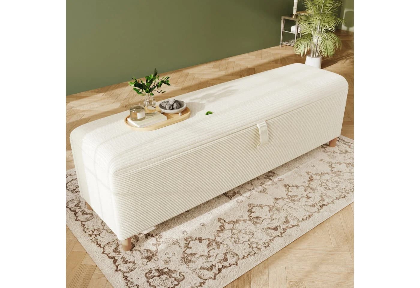 Elegante Bettbank aus Cordstoff und Holz in Beige - Bild 3