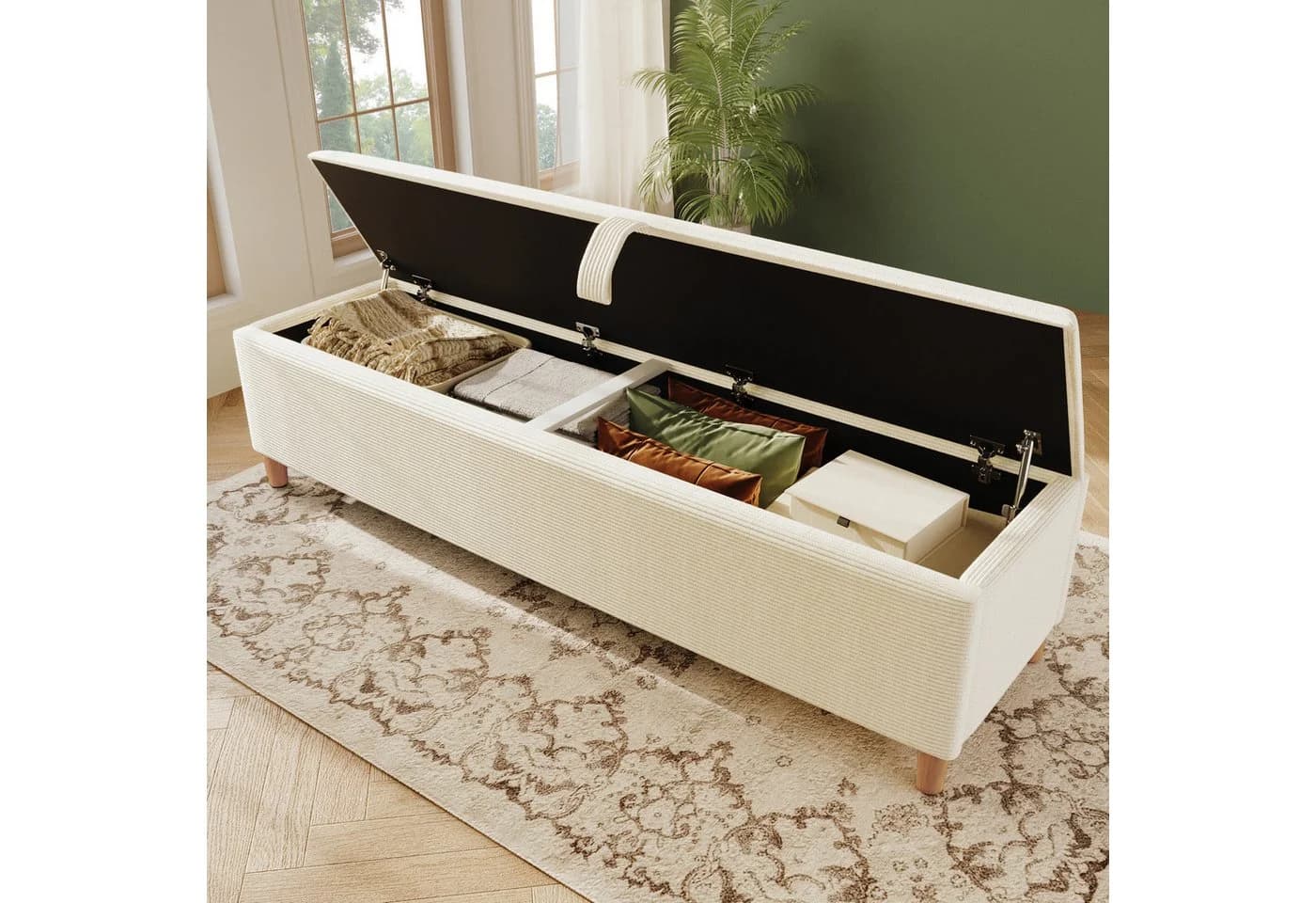 Elegante Bettbank aus Cordstoff und Holz in Beige - Bild 4