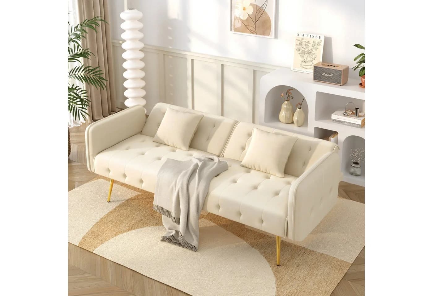 HAUSS SPOLE Schlafsofa Beige mit verstellbarer Rückenlehne und Armlehnen - Bild 2