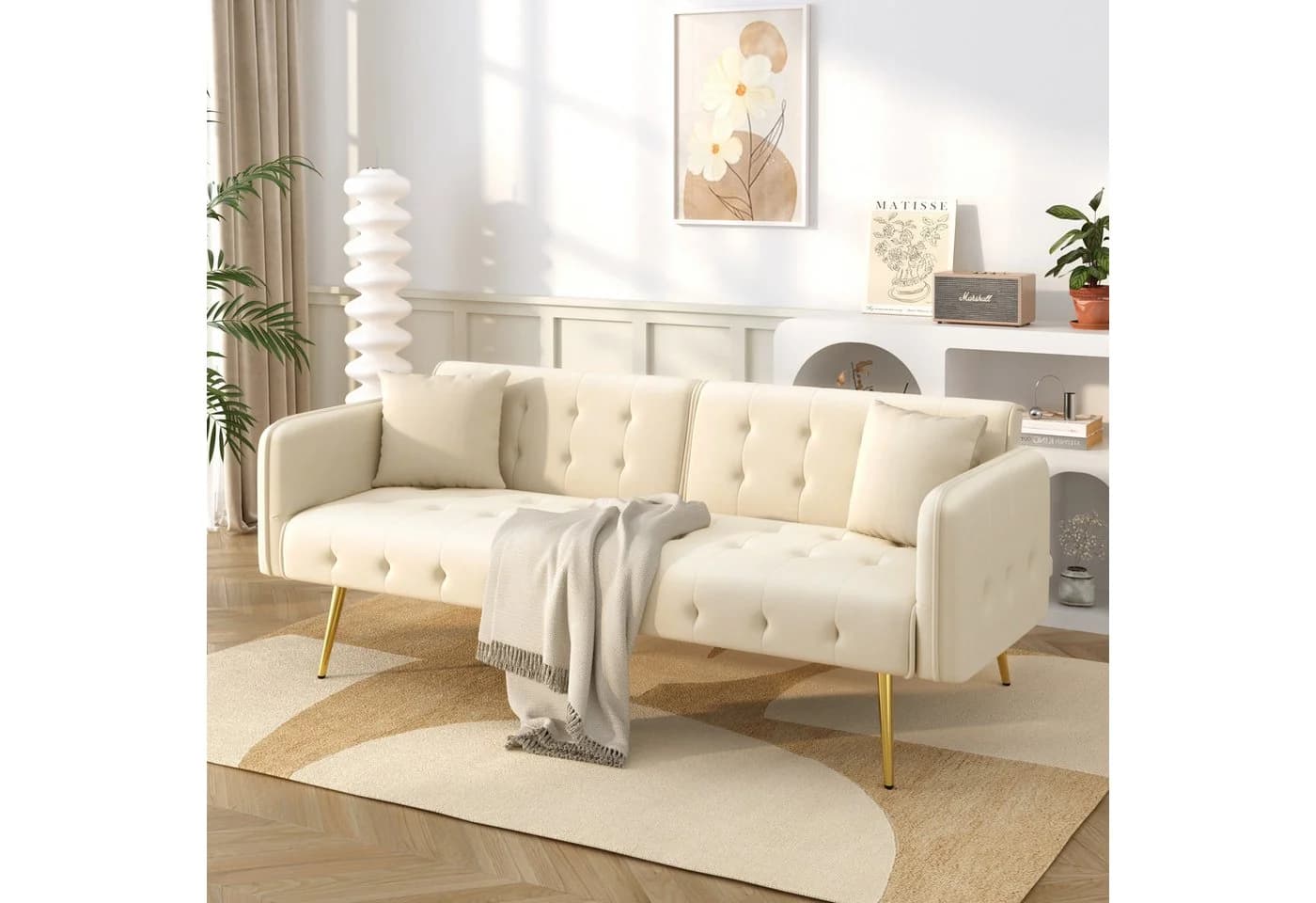 HAUSS SPOLE Schlafsofa Beige mit verstellbarer Rückenlehne und Armlehnen - Bild 3