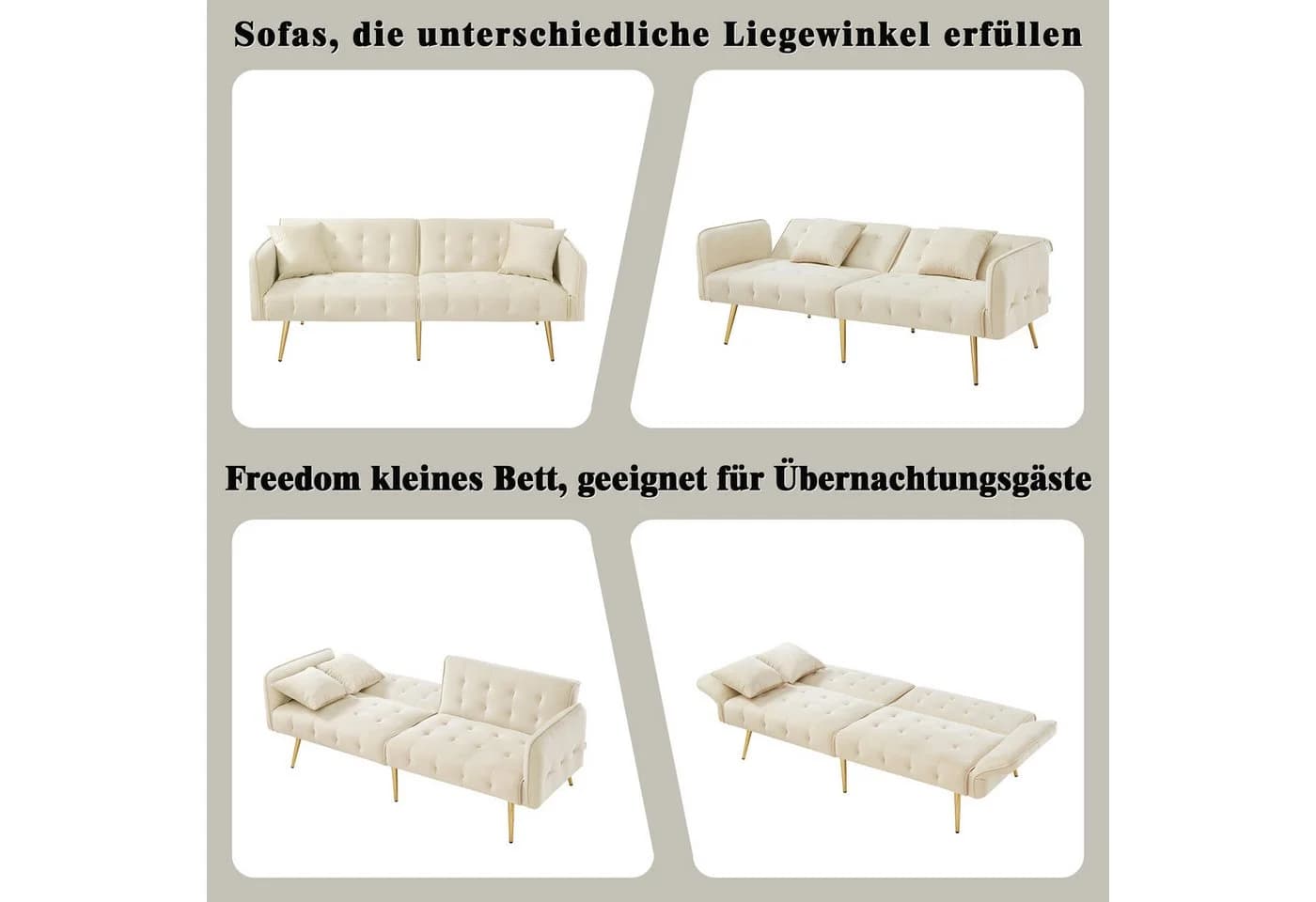 HAUSS SPOLE Schlafsofa Beige mit verstellbarer Rückenlehne und Armlehnen - Bild 5