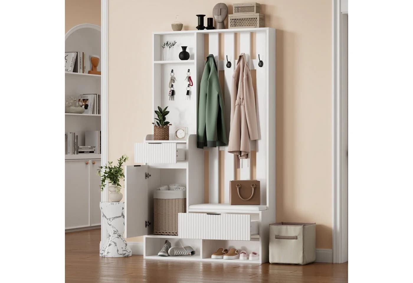 HAUSS SPOLE Garderoben-Set mit Schuhbank, 100 cm breit, 8 Haken, Kippschutz - Bild 2