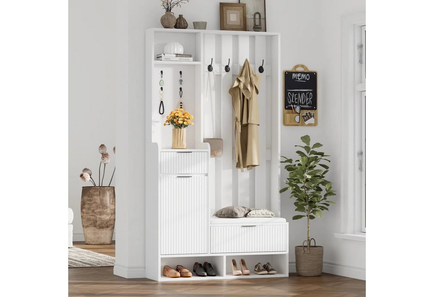HAUSS SPOLE Garderoben-Set mit Schuhbank, 100 cm breit, 8 Haken, Kippschutz - Bild 4