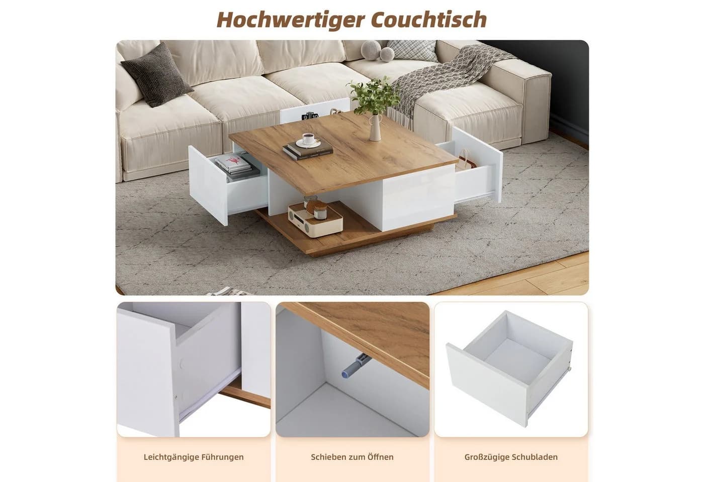 HAUSS SPOLE Couchtisch mit Schubladen Hochglanz-Sofatisch Wohnzimmertisch - Bild 4