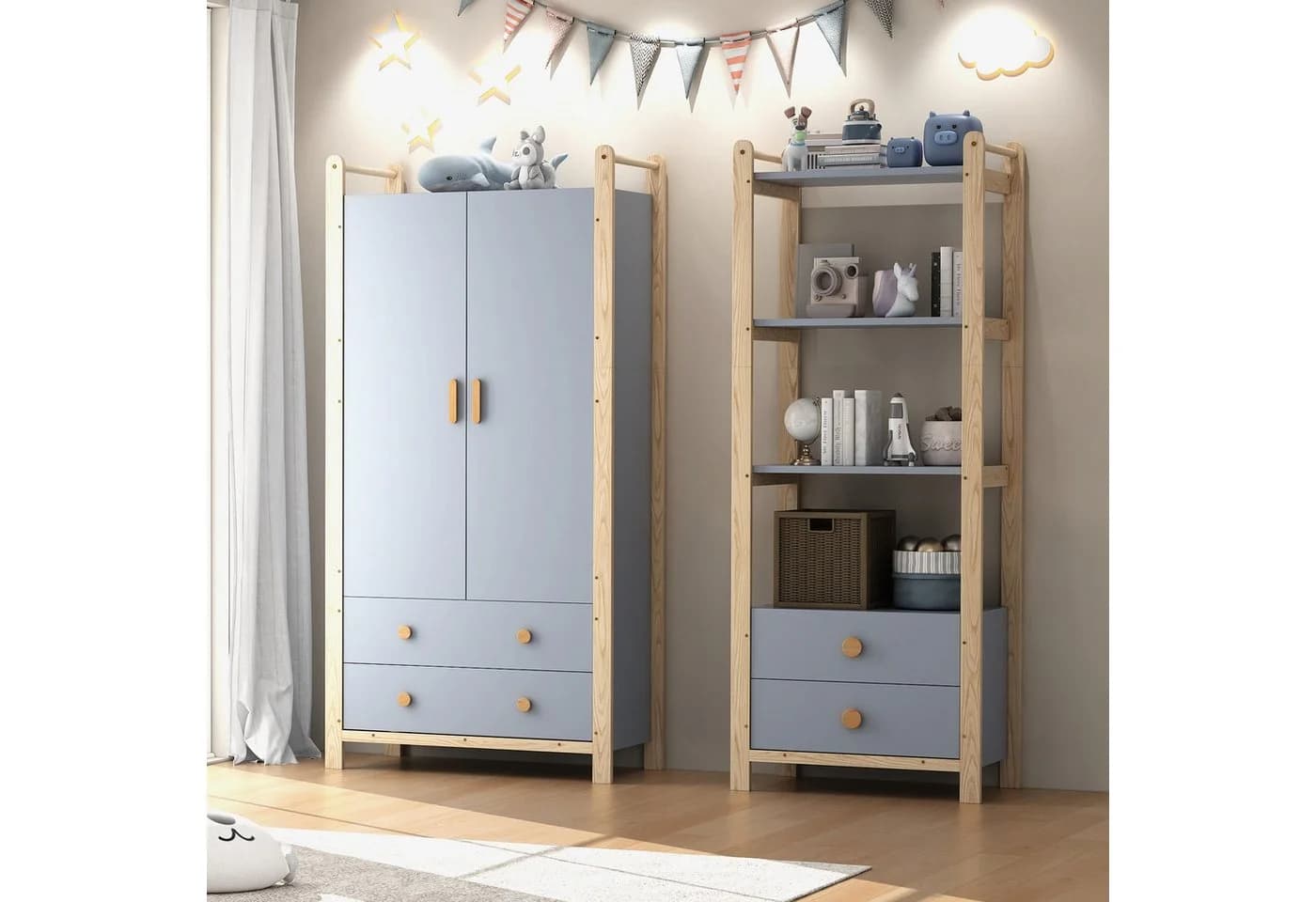 HAUSS SPOLE Kleiderschrank Kinderkleiderschrank mit 4 Ebenen Standregal Blau - Bild 3