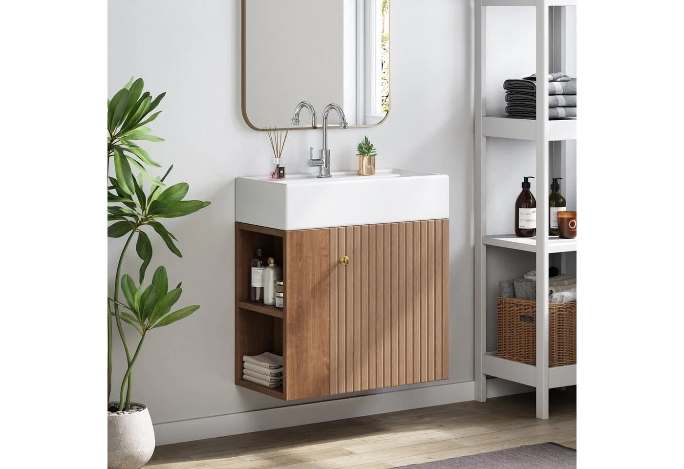 HAUSS SPOLE Brauner Hängeschrank mit Keramik-Waschbecken - Bild 4