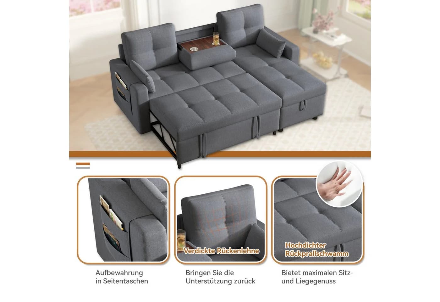 HAUSS SPOLE Schlafsofa mit Schlaffunktion Modernes L-Sofa mit Stauraum Ecksofa - Bild 5