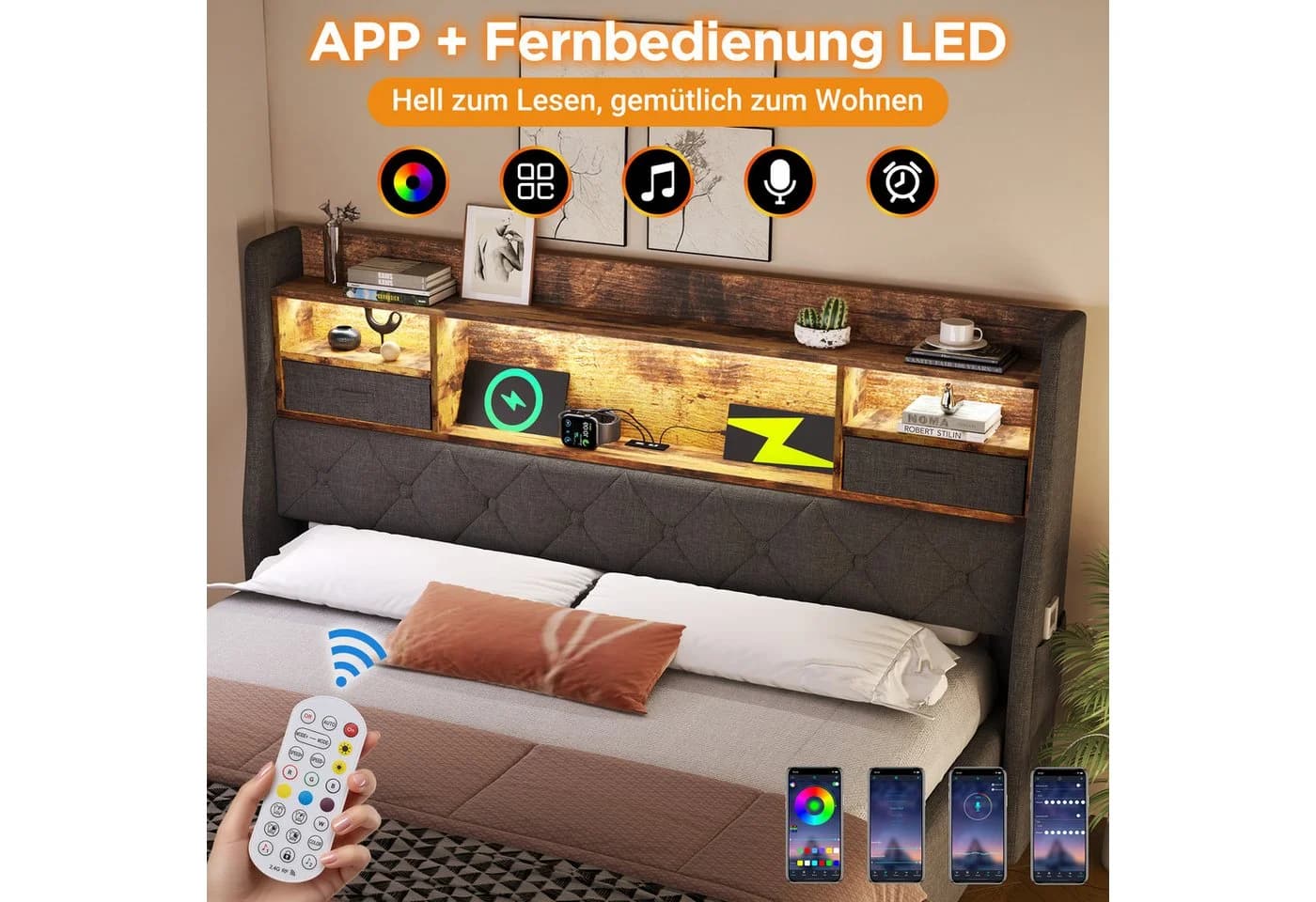 HAUSS SPOLE Polsterbett 180x200 mit Bettkasten und LED - Bild 4