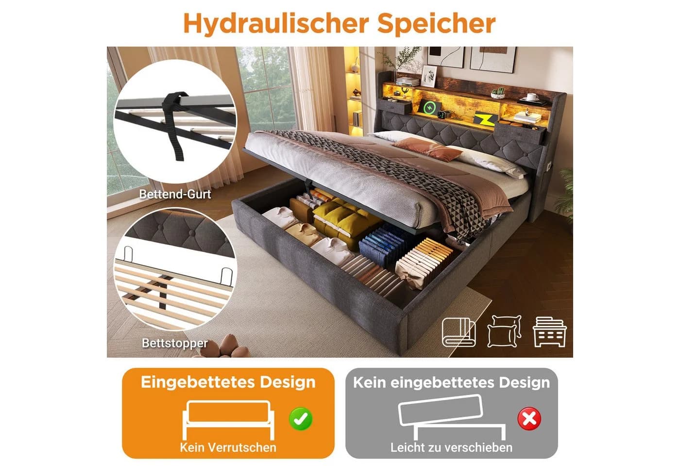 HAUSS SPOLE Polsterbett 180x200 mit Bettkasten und LED - Bild 5