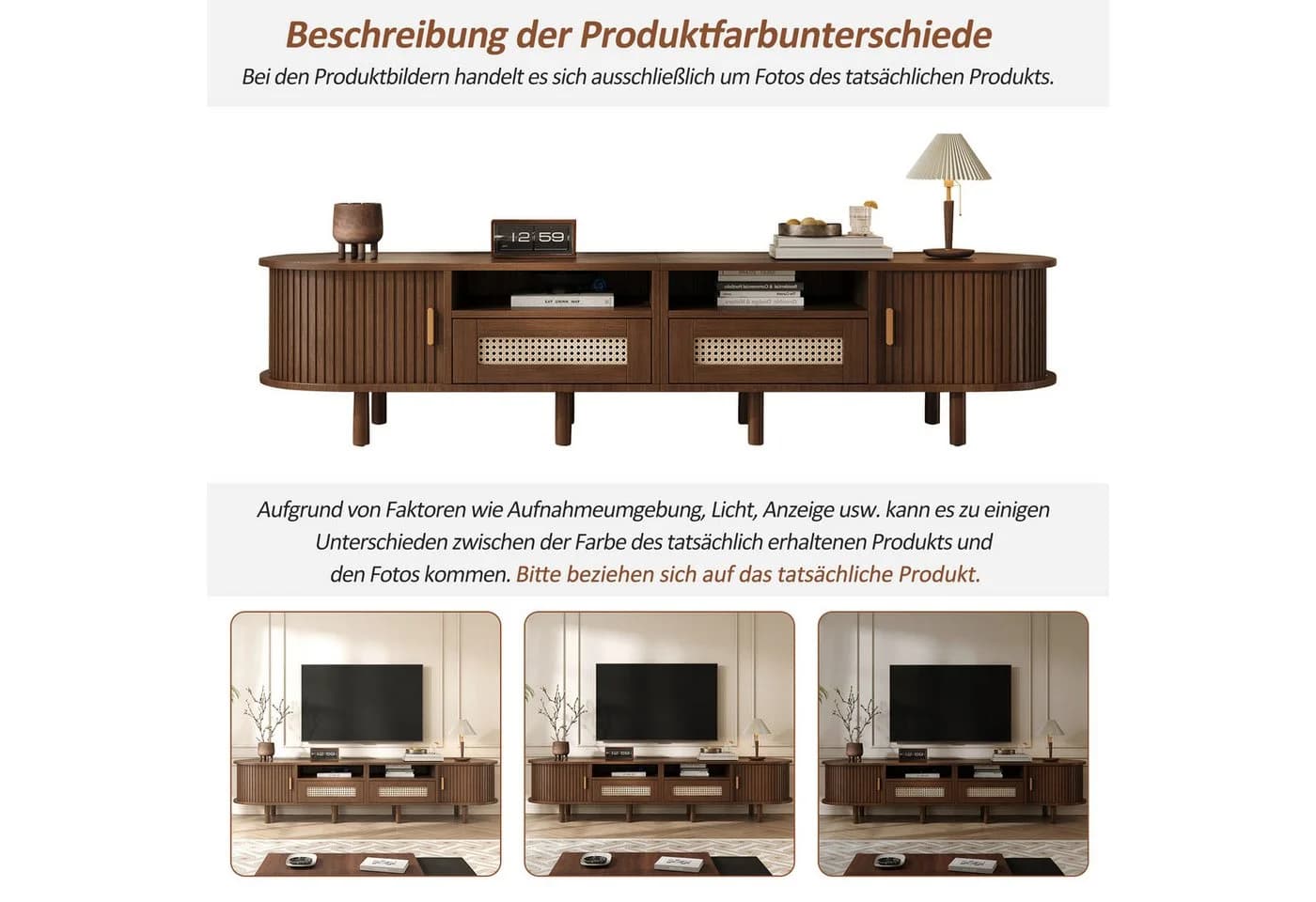 HAUSS SPOLE TV-Schrank Walnuss mit Schiebetür und Rattan-Schubladen - Bild 4