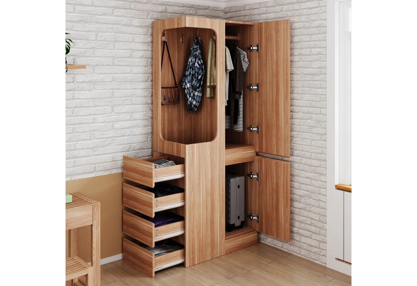 HAUSS SPOLE Kleiderschrank Weiß/Holz mit 4 Schubladen - Bild 2
