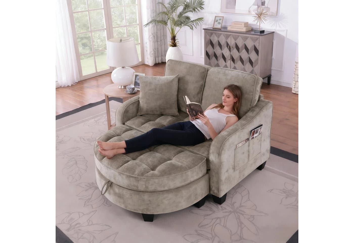 HAUSS SPOLE Schlafsofa mit Schlaffunktion Wohnzimmersofa Multifunktionales Sofa mit Hocker Braun - Bild 2