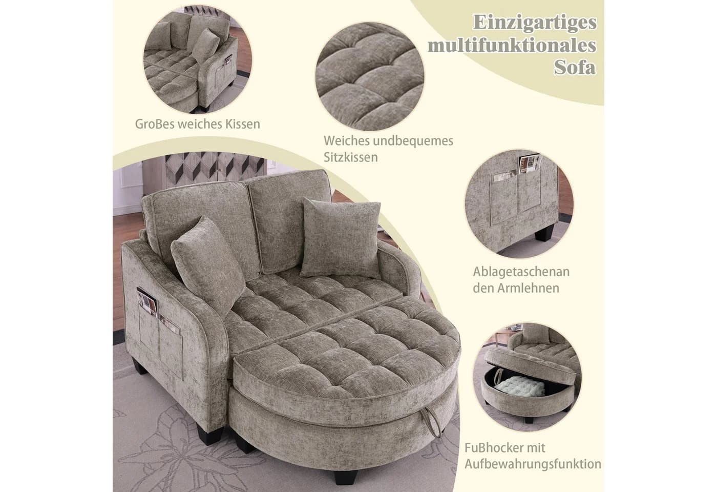 HAUSS SPOLE Schlafsofa mit Schlaffunktion Wohnzimmersofa Multifunktionales Sofa mit Hocker Braun - Bild 5