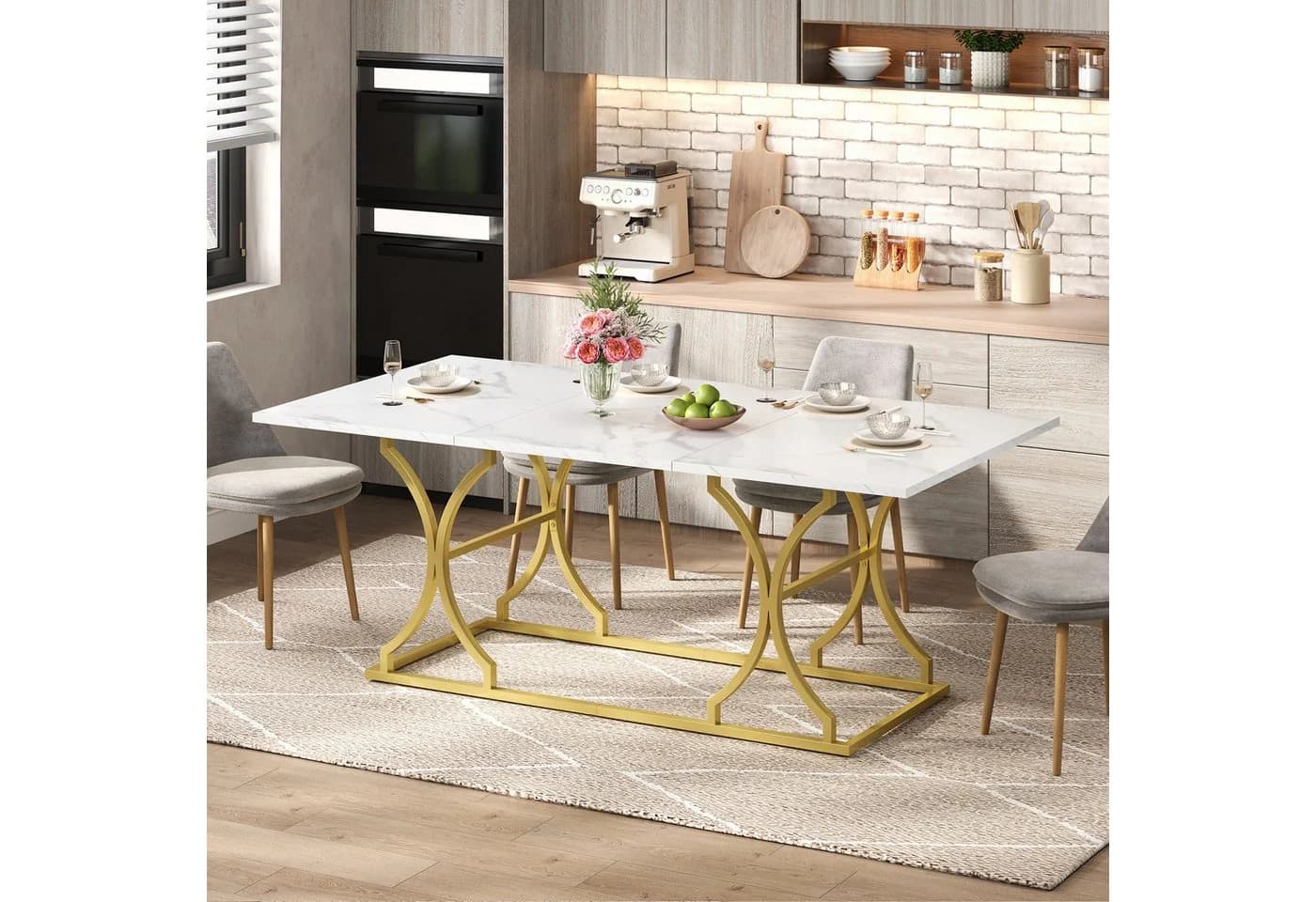 HAUSS SPOLE Esstisch Marmoroptik Weiß/Gold 200x80cm