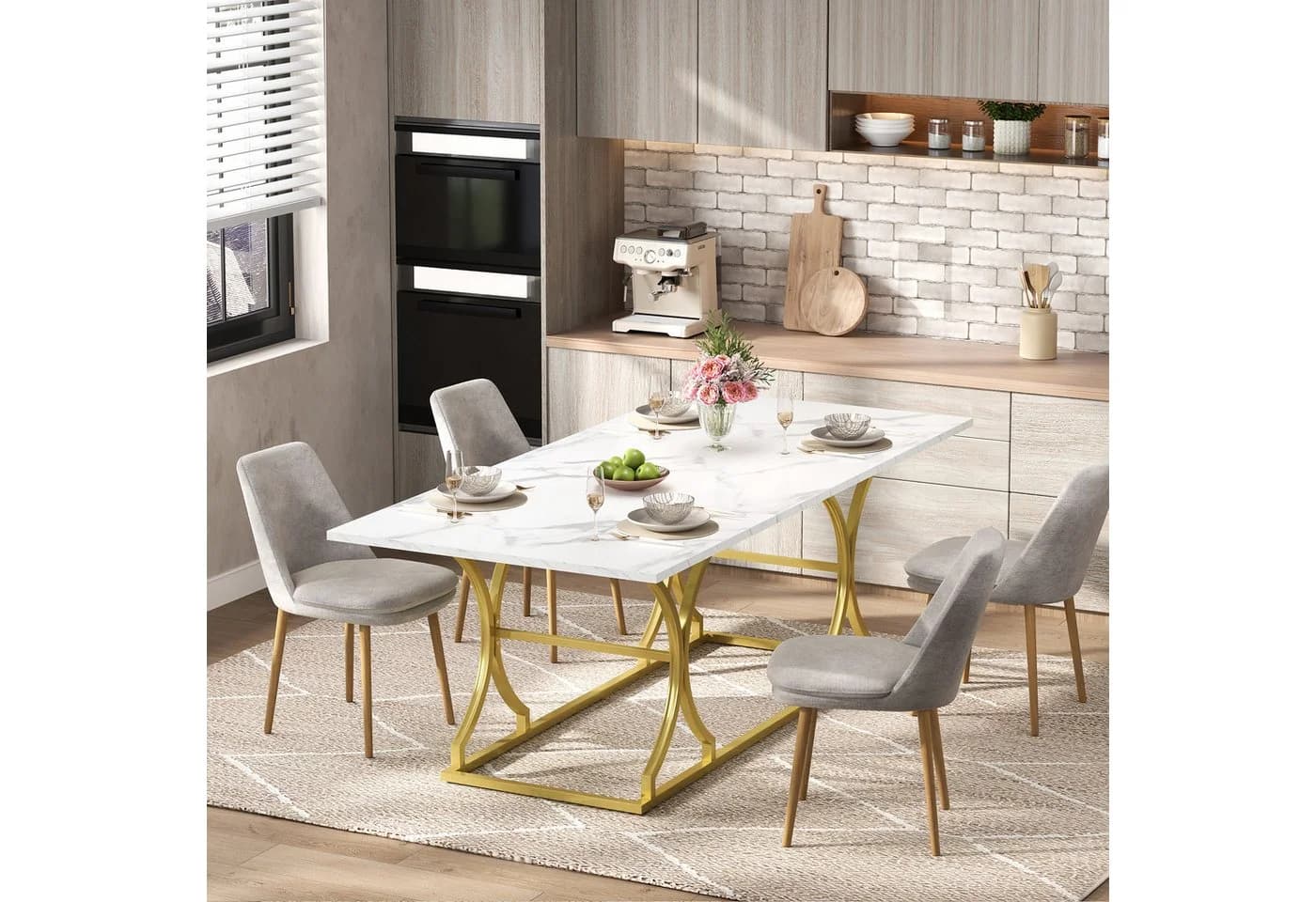 HAUSS SPOLE Esstisch Marmoroptik Weiß/Gold 200x80cm - Bild 2