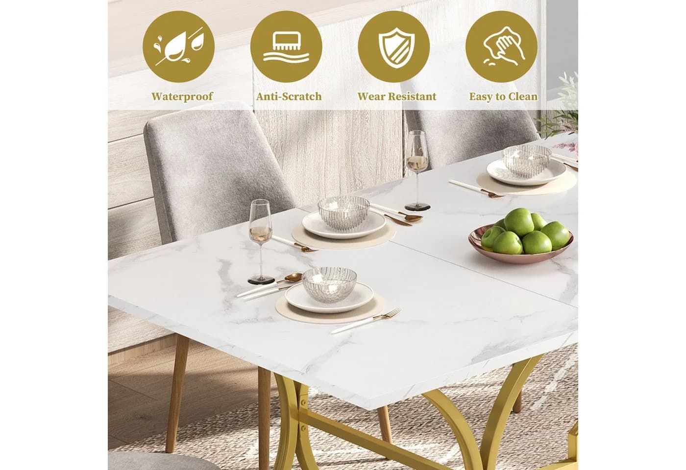 HAUSS SPOLE Esstisch Marmoroptik Weiß/Gold 200x80cm - Bild 5