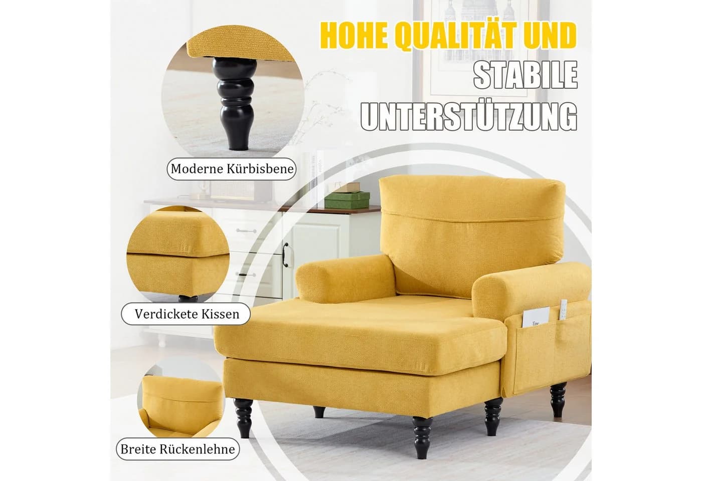 HAUSS SPOLE Relaxsessel Chenille-Liegestuhl Senfgelb - Bild 5