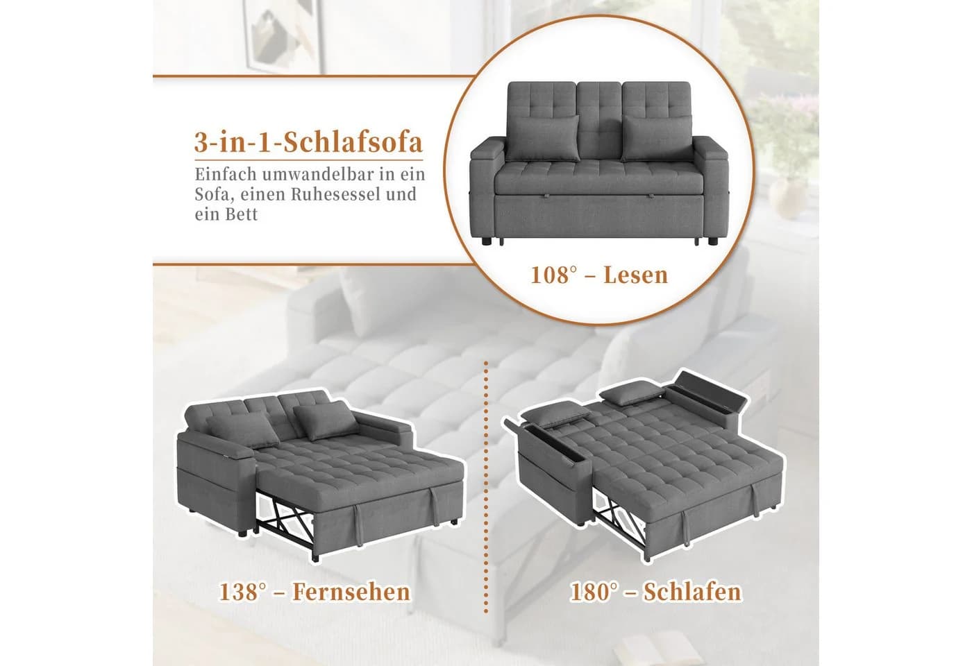 HAUSS SPOLE Schlafsofa mit Bettfunktion & Stauraum Beige/Grau