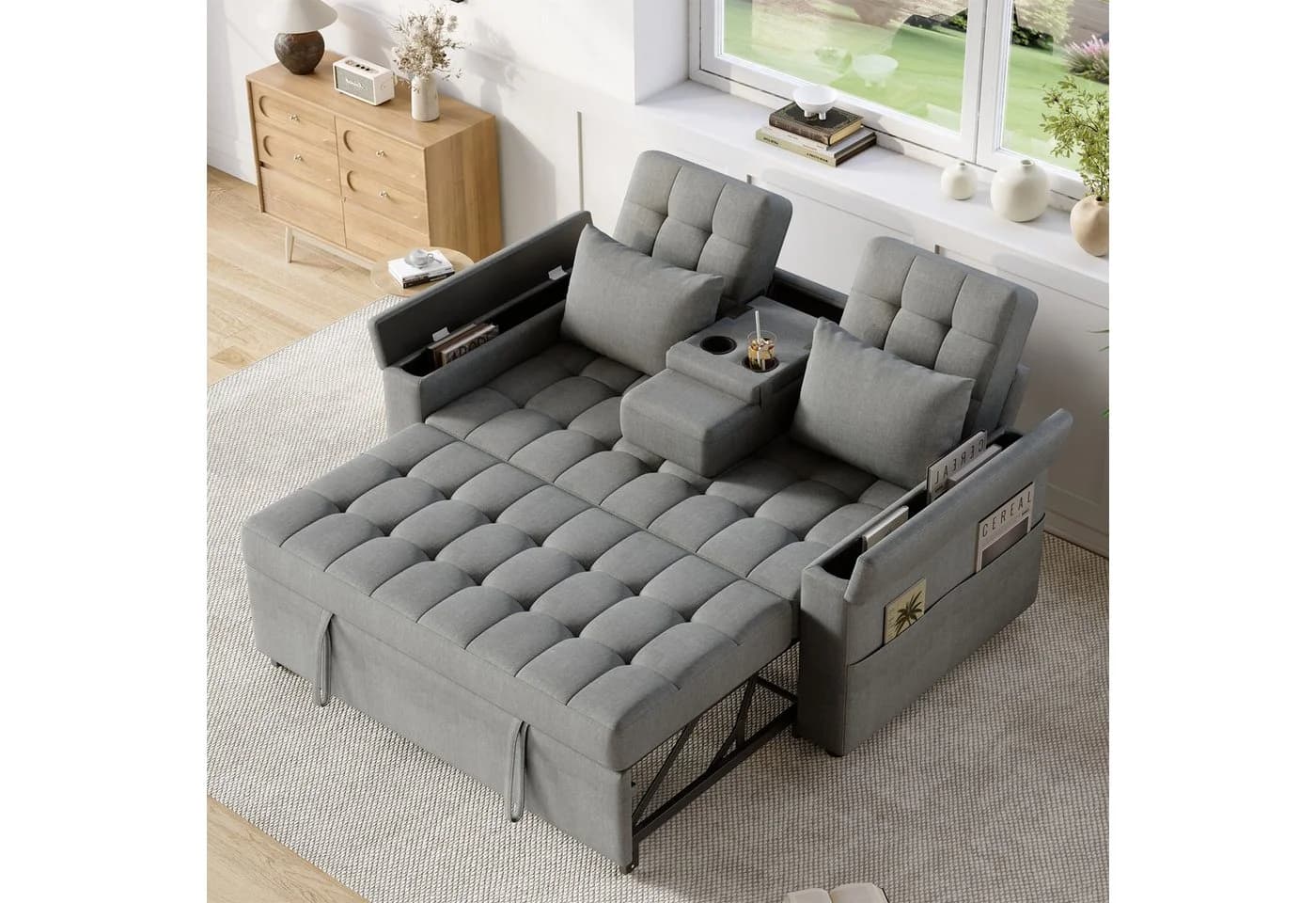 HAUSS SPOLE Schlafsofa mit Bettfunktion & Stauraum Beige/Grau - Bild 2