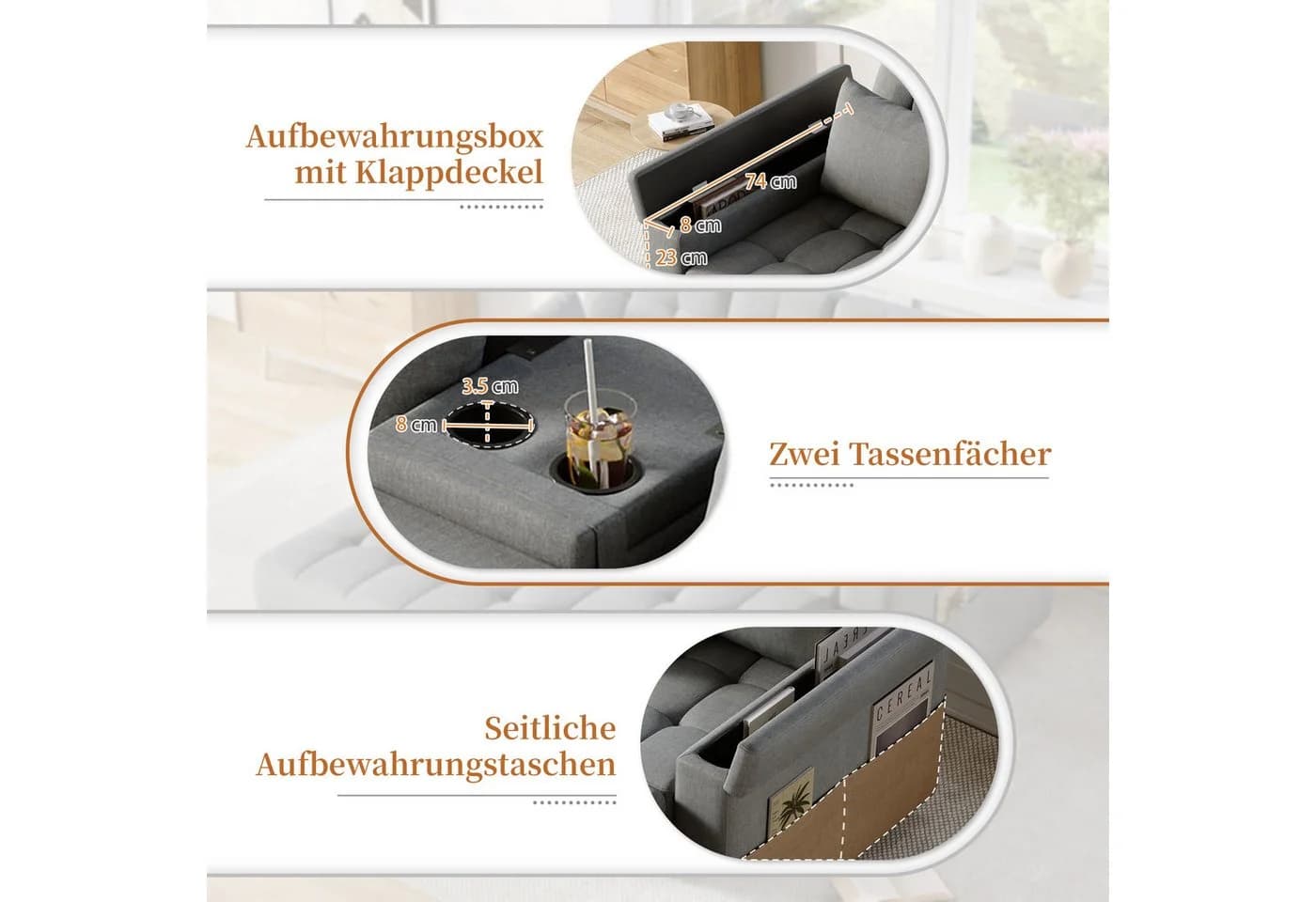 HAUSS SPOLE Schlafsofa mit Bettfunktion & Stauraum Beige/Grau - Bild 3