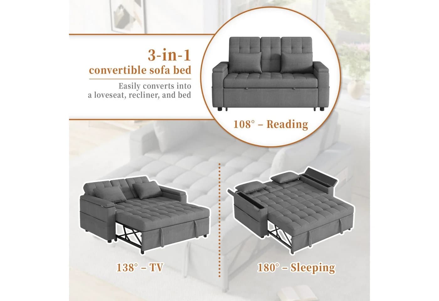 HAUSS SPOLE Schlafsofa mit Bettfunktion & Stauraum Beige/Grau - Bild 4