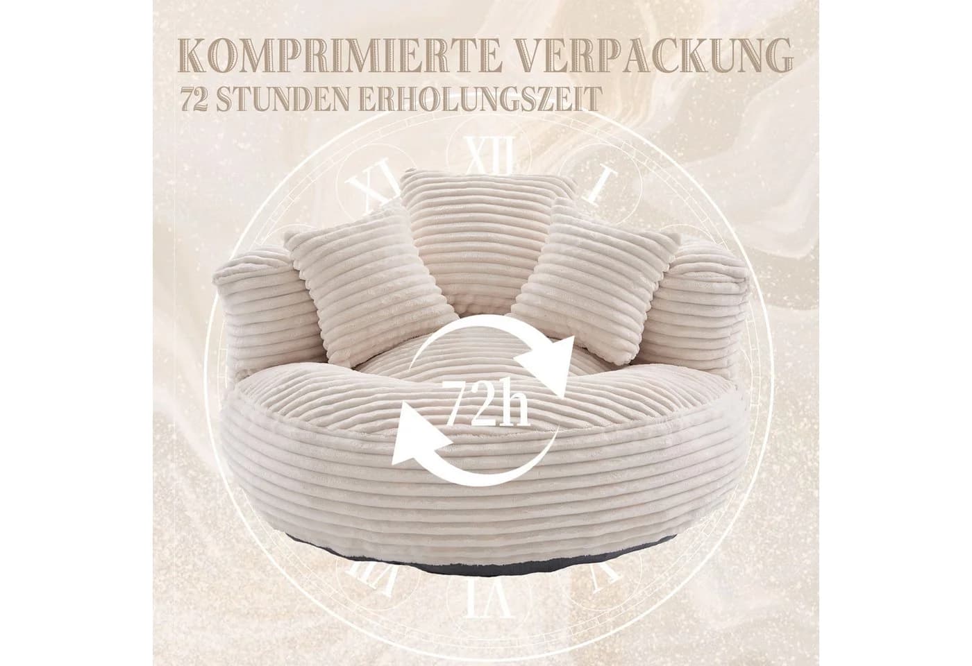 HAUSS SPOLE Schlafsofa Sitzsack Beige Extrabreit mit 3 Kissen - Bild 5