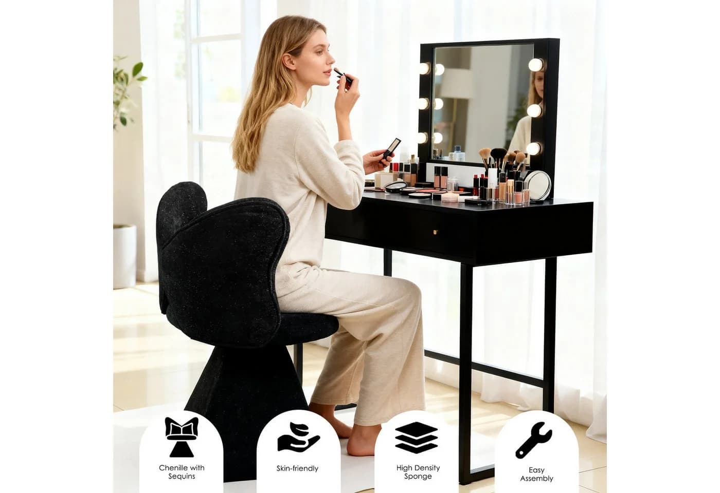 HAUSS SPOLE Relaxsessel Schwarz Chenille-Velours mit Drehfunktion