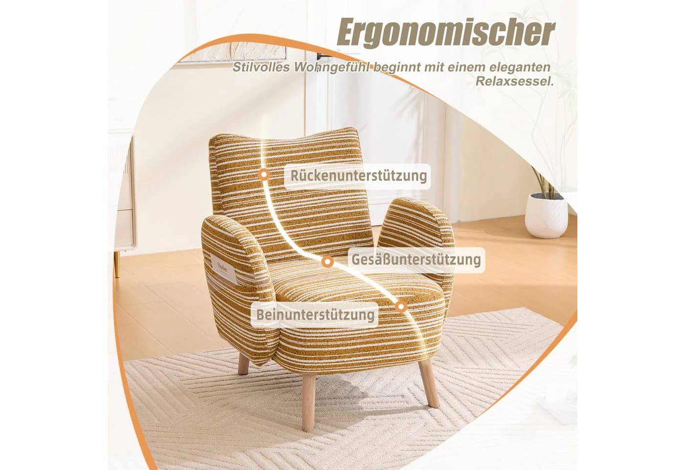 HAUSS SPOLE Relaxsessel Modern Gelb mit Seitentaschen - Bild 5