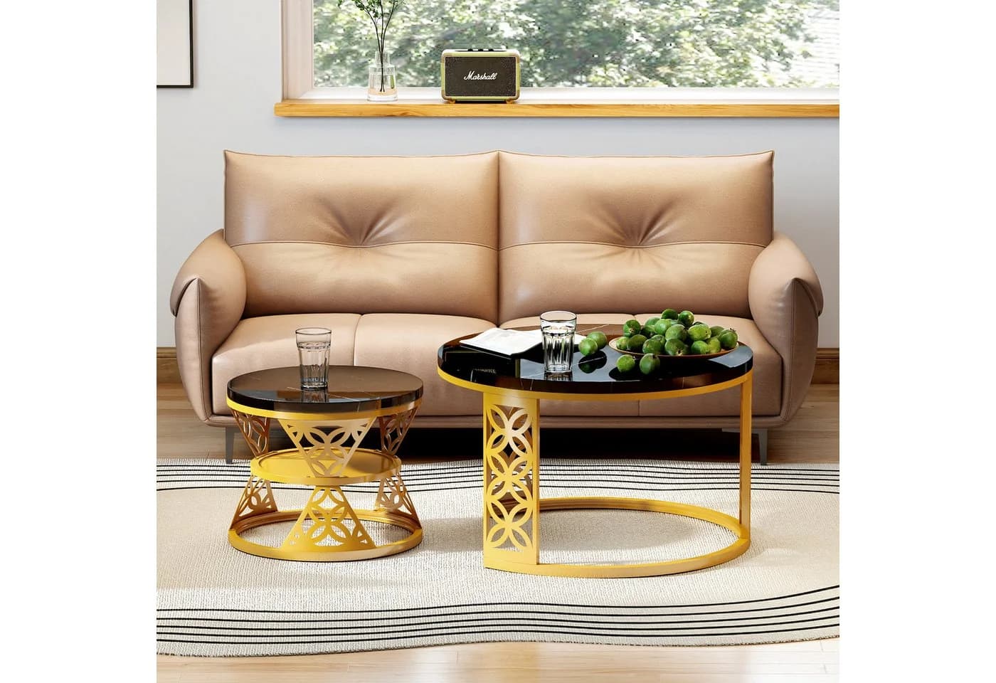 HAUSS SPOLE Couchtisch 2-teiliges Beistelltisch-Set Gold/Schwarz