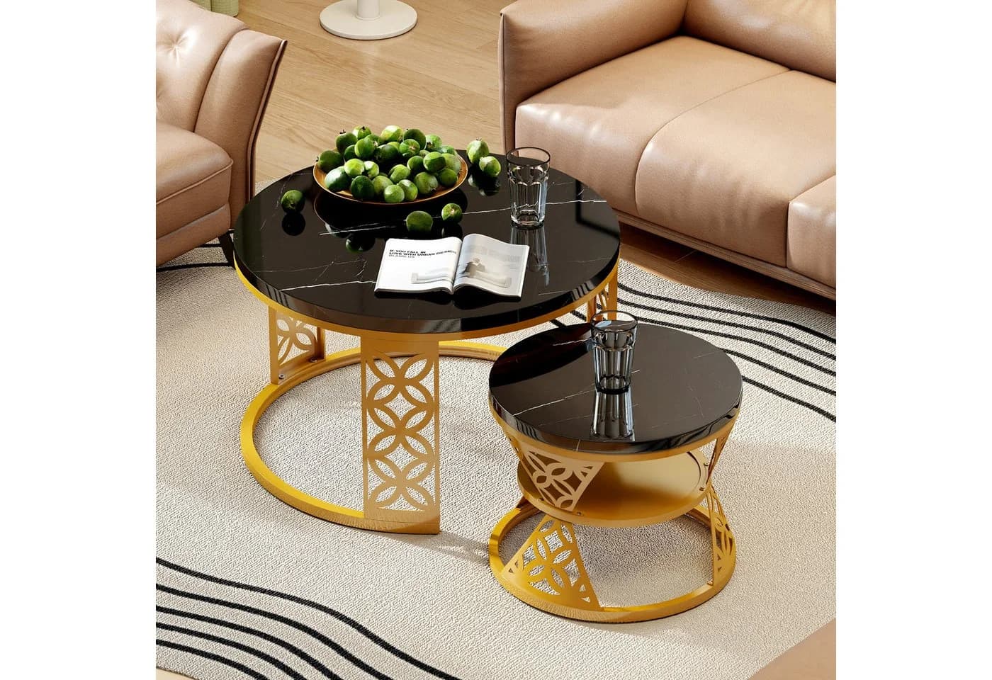 HAUSS SPOLE Couchtisch 2-teiliges Beistelltisch-Set Gold/Schwarz - Bild 2