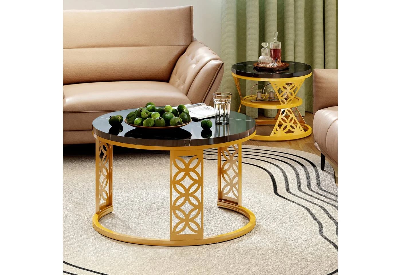 HAUSS SPOLE Couchtisch 2-teiliges Beistelltisch-Set Gold/Schwarz - Bild 5