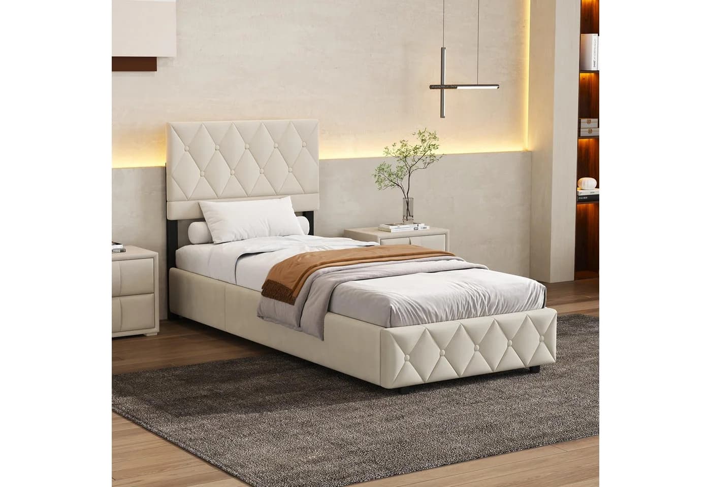 HAUSS SPOLE Polsterbett Beige mit Bettkasten und Samtbezug