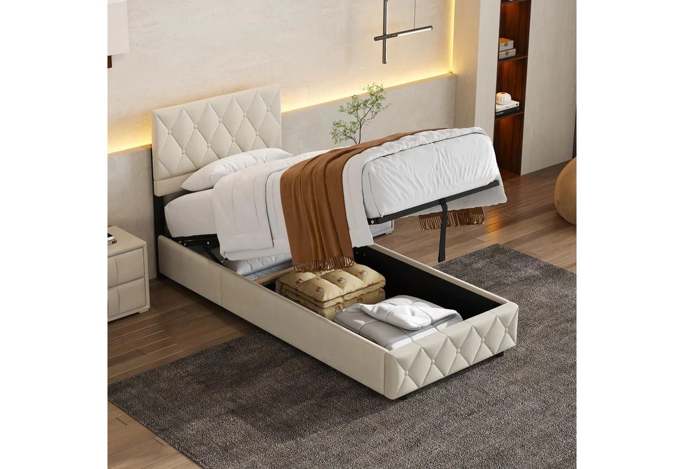 HAUSS SPOLE Polsterbett Beige mit Bettkasten und Samtbezug - Bild 2