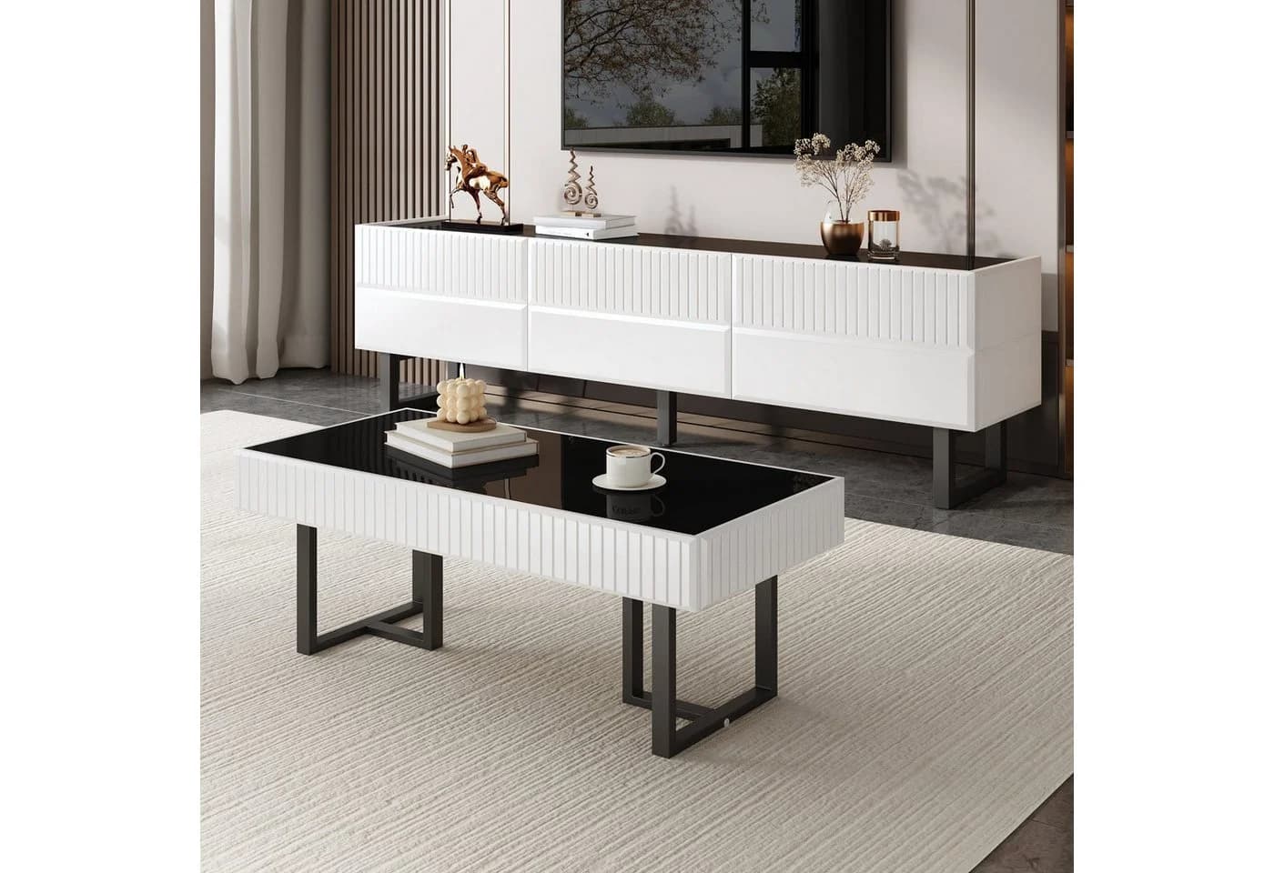 HAUSS SPOLE TV-Schrank mit Schubladen Schwarz-Weiß Klassisches Design - Bild 3