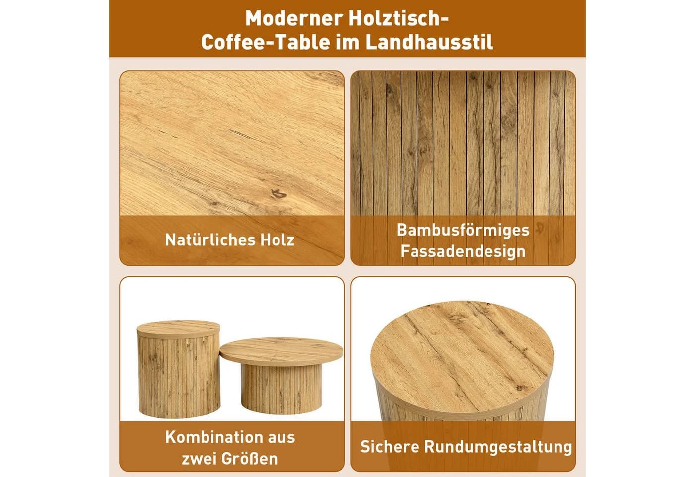 Couchtisch aus Naturholz im skandinavischen Stil - Bild 4