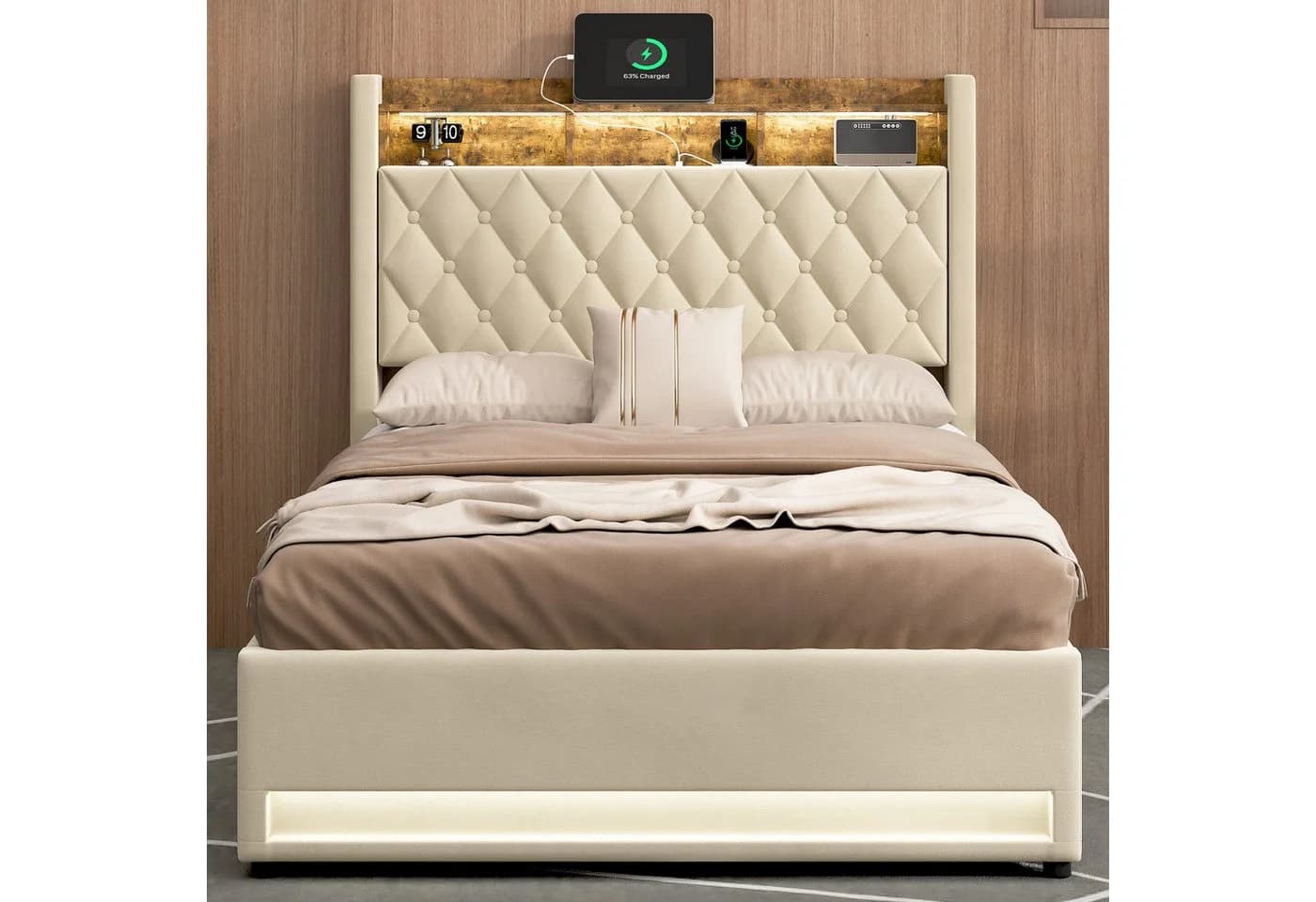 HAUSS SPOLE Polsterbett 140x200cm mit USB, LED-Beleuchtung, Beige - Bild 4