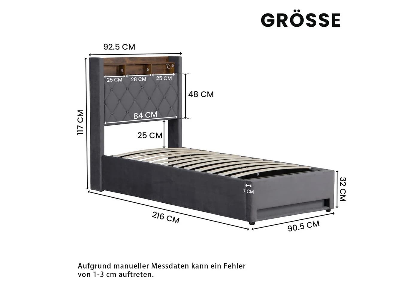 HAUSS SPOLE Polsterbett 90x200cm mit Matratze und USB, LED Metallrahmen, Beige - Bild 4