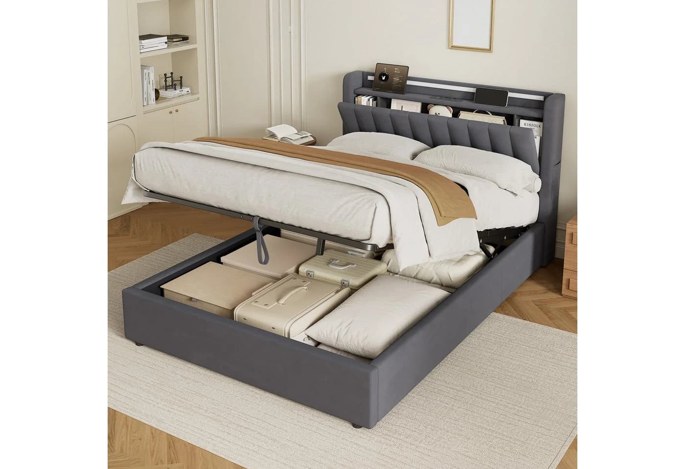 HAUSS SPOLE Polsterbett 140x200 mit Bettkasten und Steckdosen Boxspringbett mit Matratze & LED - Bild 2