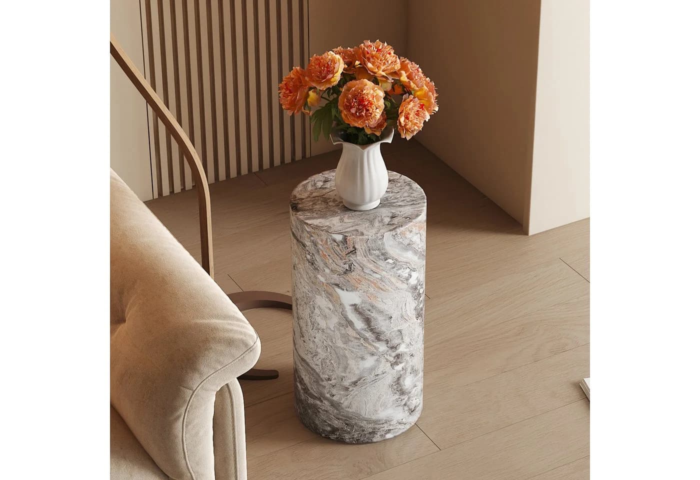 HAUSS SPOLE Couchtisch Rund Marmoroptik Grau