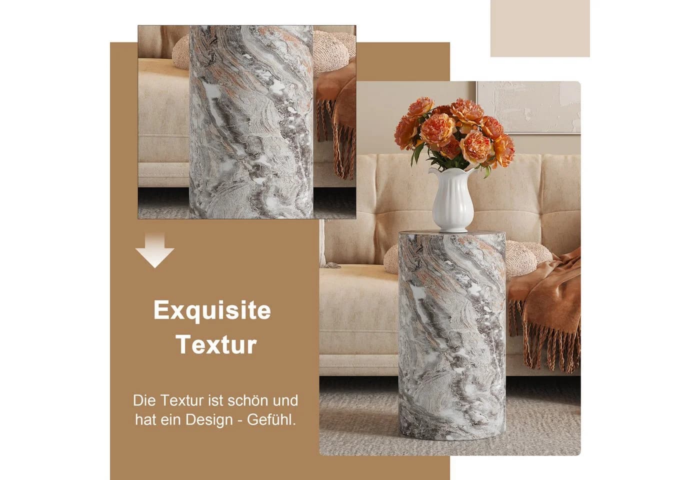 HAUSS SPOLE Couchtisch Rund Marmoroptik Grau - Bild 5