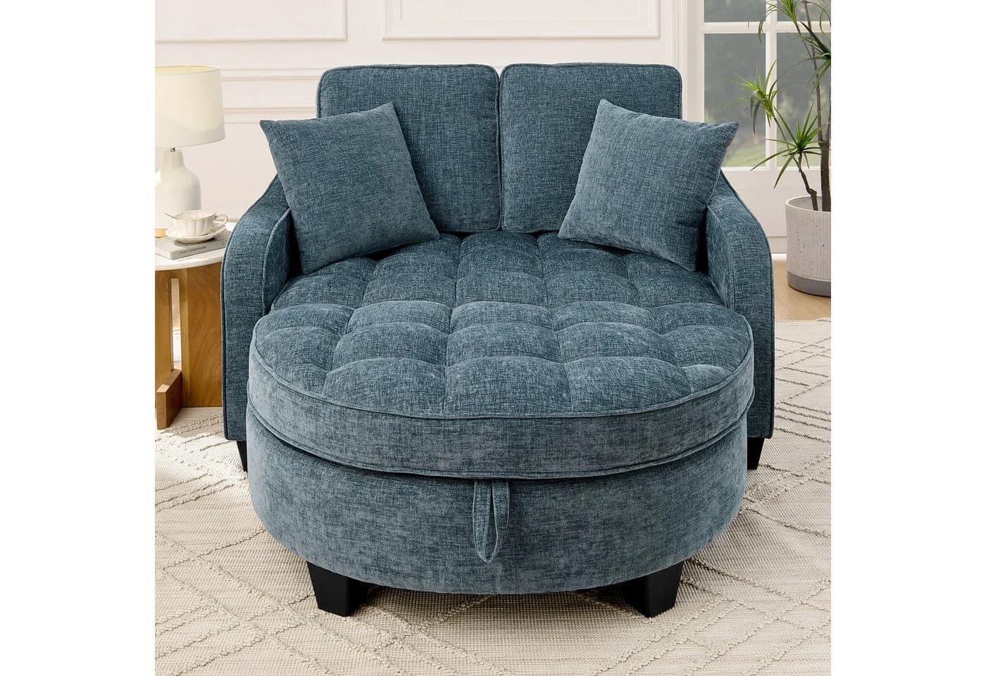 HAUSS SPOLE Schlafsofa Blau mit Schlaffunktion und Hocker