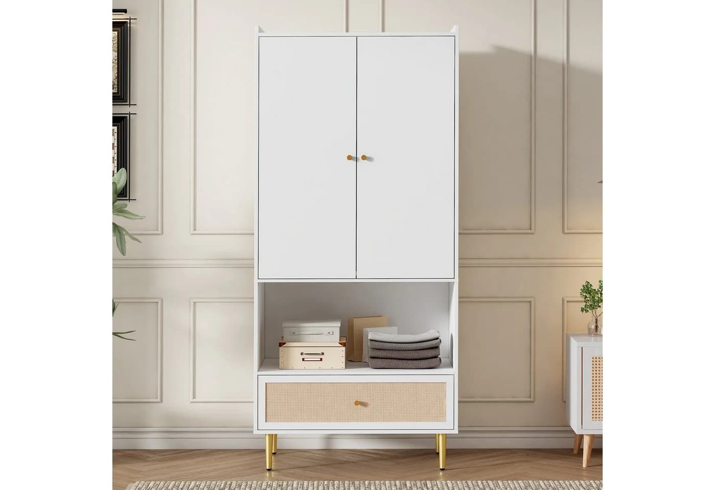 HAUSS SPOLE Kleiderschrank 2 Türen Weiß mit Schublade und Kleiderstange