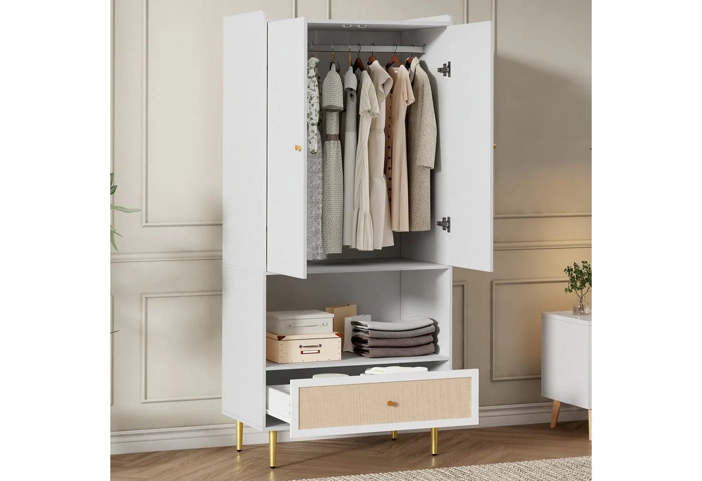 HAUSS SPOLE Kleiderschrank 2 Türen Weiß mit Schublade und Kleiderstange - Bild 2