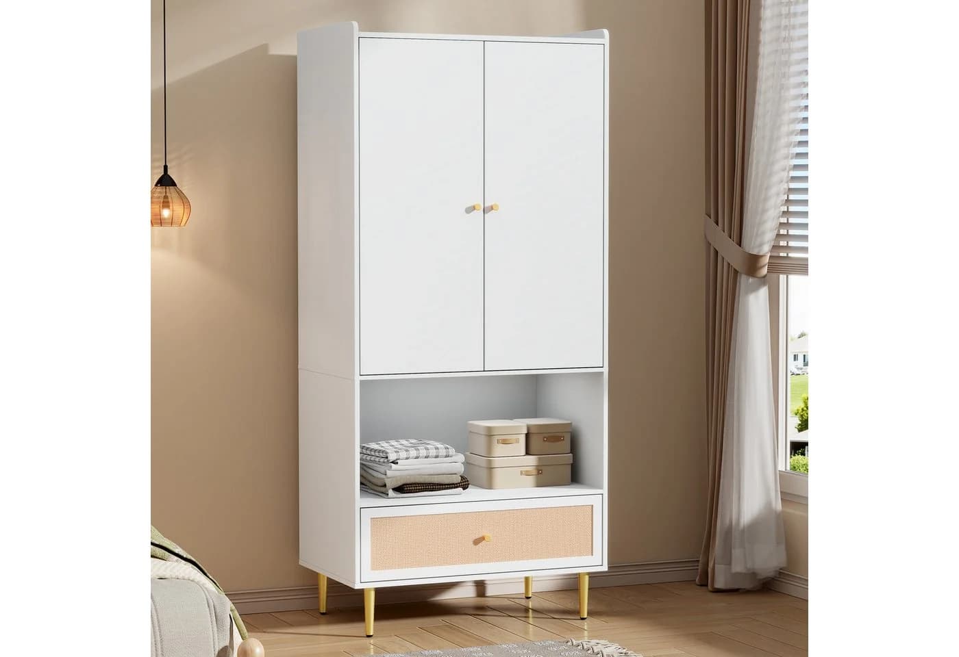 HAUSS SPOLE Kleiderschrank 2 Türen Weiß mit Schublade und Kleiderstange - Bild 3